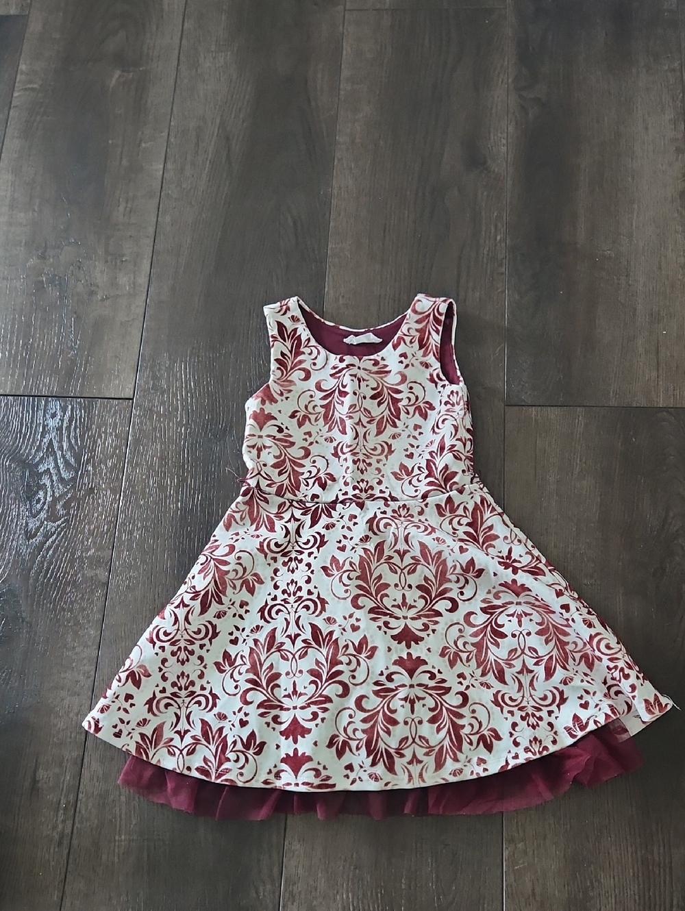 Beautees Burgundy and Ivory Damask Fit-and-Flare Party Dress